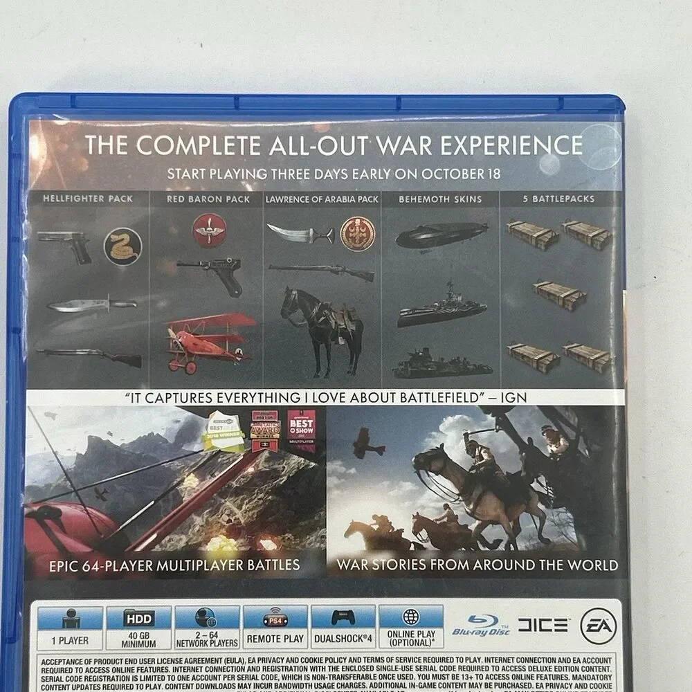 Battlefield 1 Early Enlister Deluxe Edition (PlayStation 4 2016) Tested Works